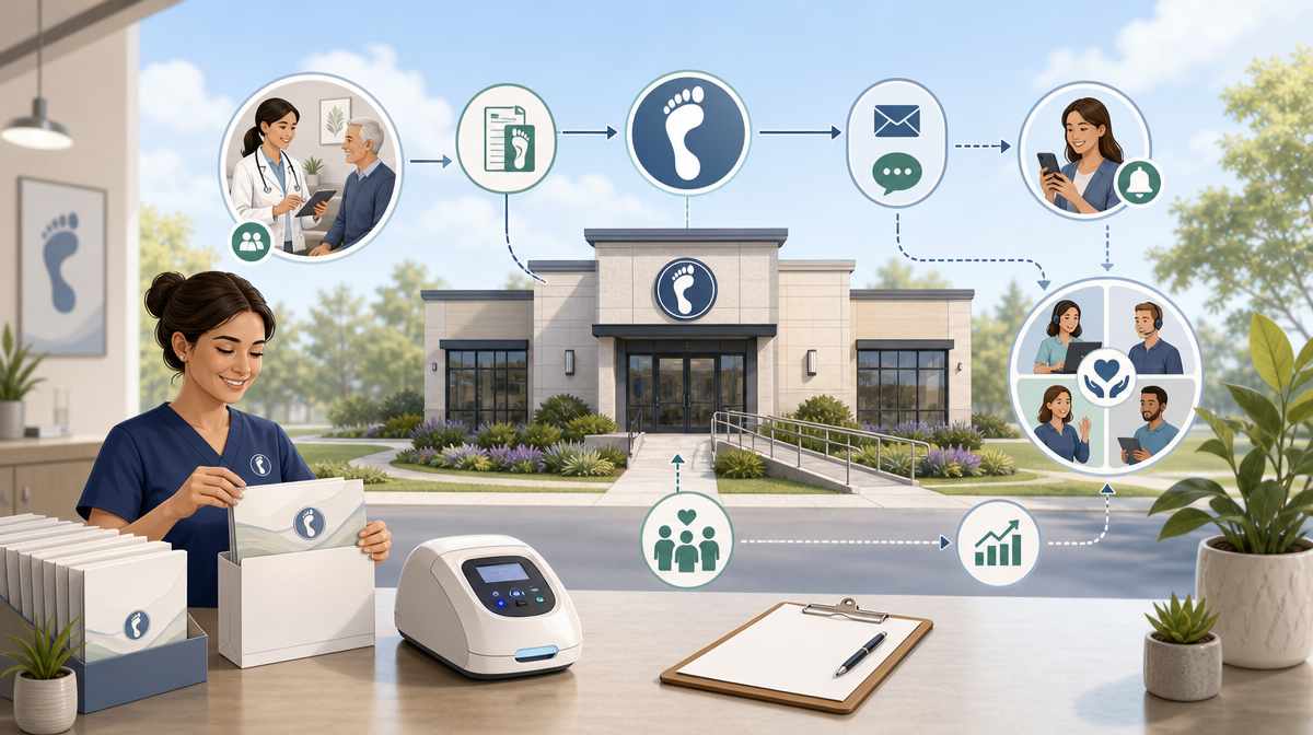 Podiatry practice connected to referral and follow-up workflows