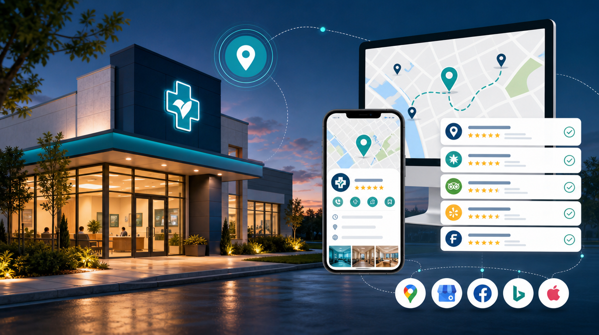 Clinic location shown in local map results alongside directory listings
