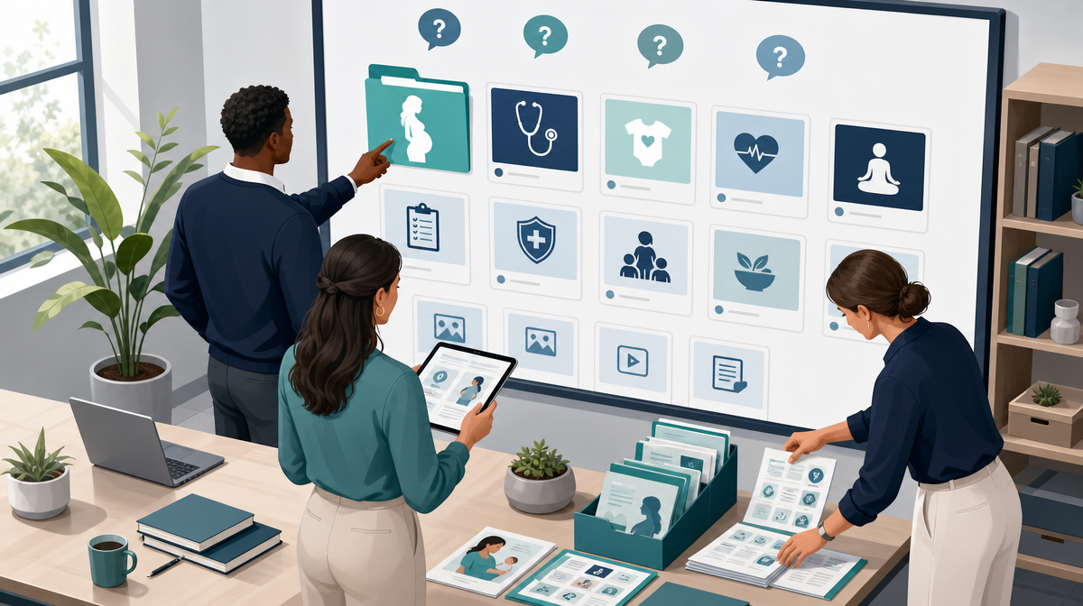 Team reviewing patient education materials in a practice office