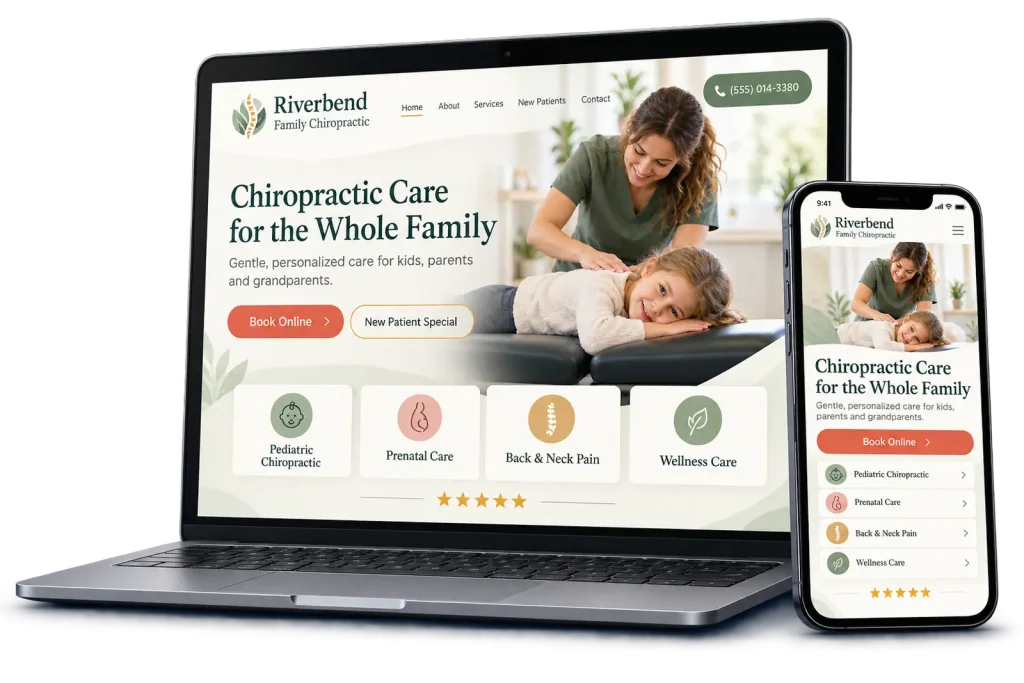 Family chiropractic website design example shown on a laptop and phone
